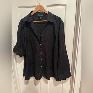 Ralph Lauren 100% Linen Women’s Black Casual Button Down Shirt 2X